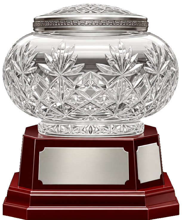Crystal trophy bowl illustration showing the patterned glass and base