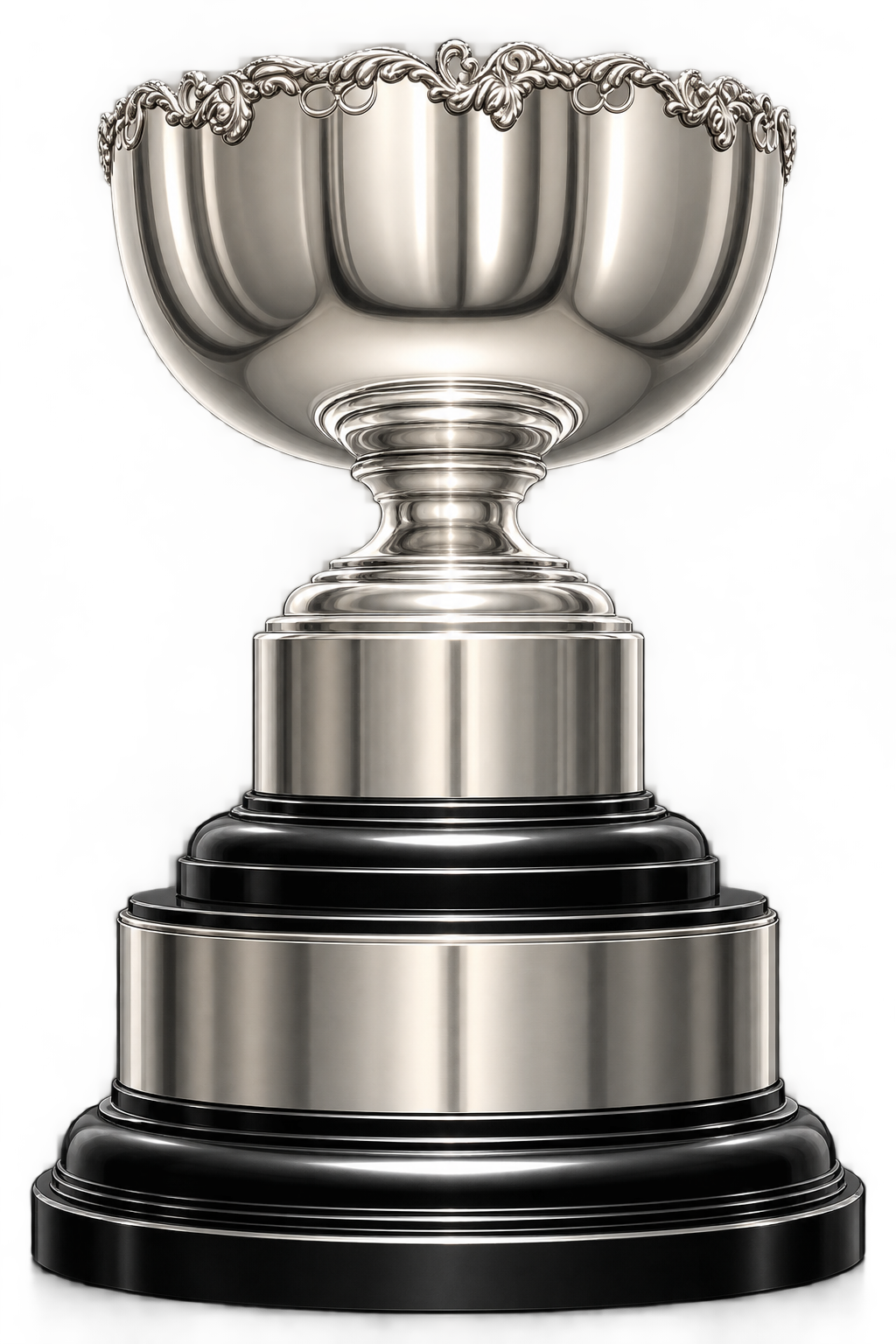 Detailed silver trophy bowl illustration on a dark plinth