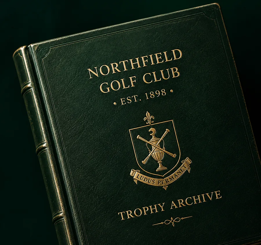 Green leather-bound trophy archive embossed in gold